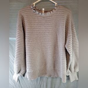 Wishlist Oversized Grey Pullover Women's Sweater With Ruffle Trim